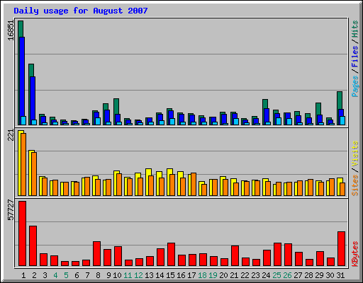 Daily usage for August 2007